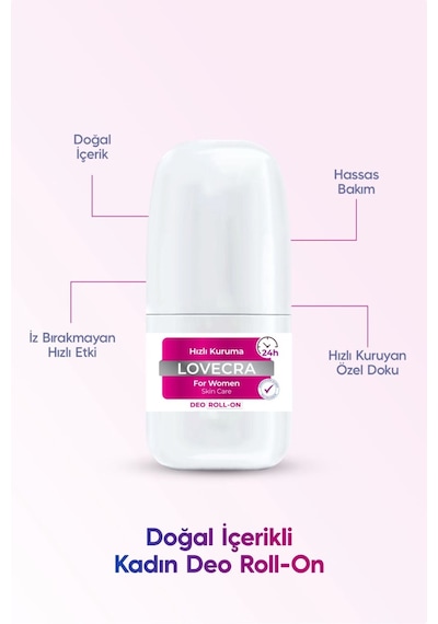 Doğal Kadın Deo Roll On 24 Saat Etkili Terleme Önleyici Ter Kokusuna Karşı Koruma Hassas Cilt 50 Ml