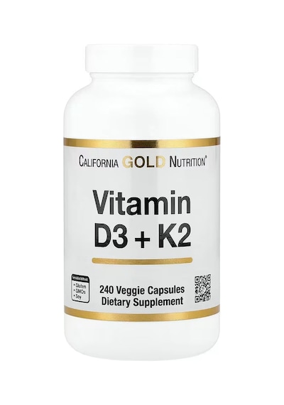 California Gold Nutrition, Vitamin D3 + K2, 240 Veggie Capsules