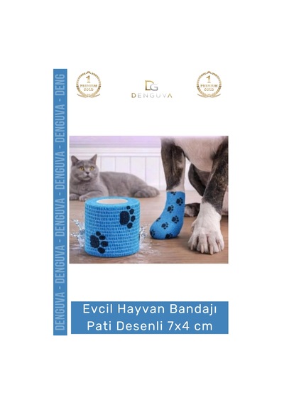 Sargıbandı Pati Desenli Kohezif Bandaj Kedi Köpek Medikal Sargı Bandı Esnek Suya Dayanıklı 7x4 Cm -