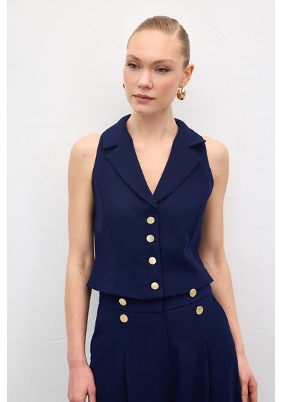 Sateen Eva Yelek - Lacivert-136984 Lacivert