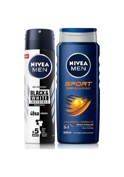 Men Erkek Sprey Deodorant Black&white Invisible Original Ve Men Sport Erkek Duş Jeli 500ml Diğer