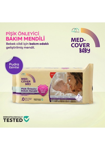 Med-cover Baby Pişik Önleyici Bakım Mendili Pudra Esintisi / 50'li x 3 Avantaj Paketi