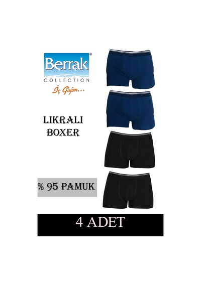 Berrak Erkek Likralı Boxer Short 4'lü Paket Çok Renkli