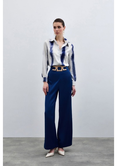 Sateen Desenli Klasik Gömlek - Saks Mavisi -136005 Saks Mavisi