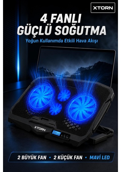 Torn Laptop Soğutucu 4 Fanlı Lcd Kontrol Panel Ayarlanabilir Dizüstü Bilgisayar Soğutma Fanı
