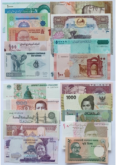 Farklı Ülkeler Kağıt Para Seti Çil 20 Farklı Para 20 Farklı Ülke Çil Unc Koleksiyon Para