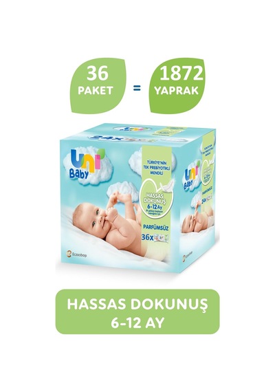 Uni Baby Hassas Dokunuş Islak Mendil 36'Lı 1872 Yaprak Kapaklı