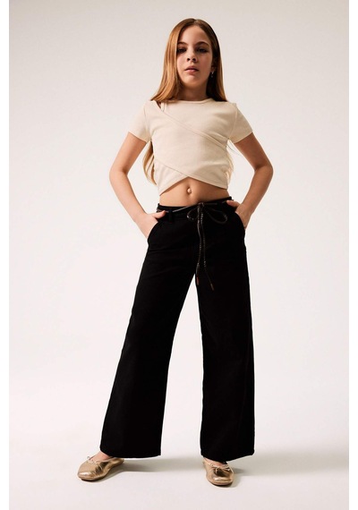 DeFacto Kız Çocuk Wide Leg Geniş Paça Pamuklu Pantolon D9133A825SPBK27 Siyah