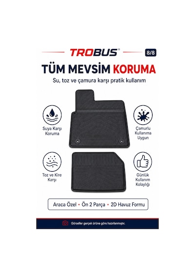 Trobus Peugeot Partner Panelvan 2019+ Araca Özel 2 Parça 2d Havuzlu Paspas