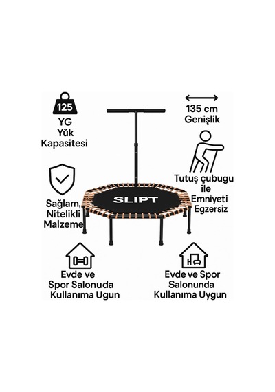 Slipt 135 Cm 54 İnç Pro Yeni Nesil Trambolin, Altıgen Step Trambolin, Yeşil