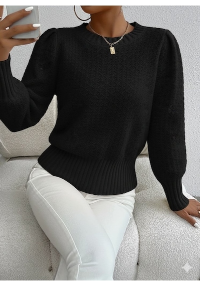 Butik İstanbul Kadın Uzun Kollu Bisiklet Yaka Triko Bluz Siyah