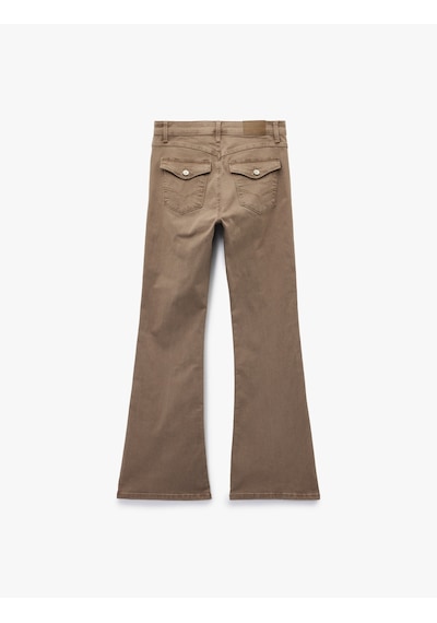 Koton Slim Fit Normal Bel Cep Detaylı Nervürlü İspanyol Paça Pantolon - Flare Jeans Kahverengi 6wal40064mw Kahve