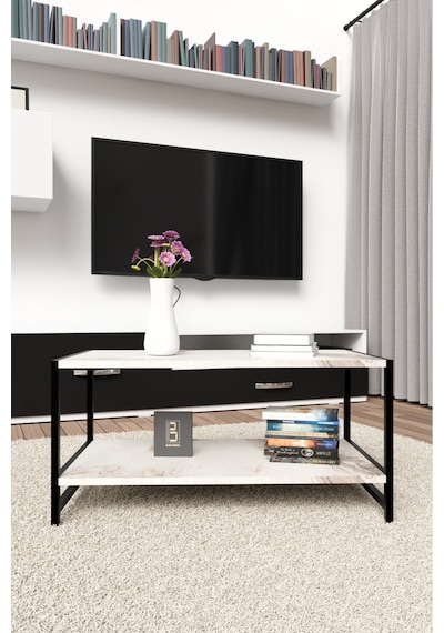 Modern & Şık Orta Sehpa Metal Çerçeve İle Dayanıklı Tasarım, Minimalist Ve Fonksiyonel, Salon ,ofis Beyaz Mermer Desenli