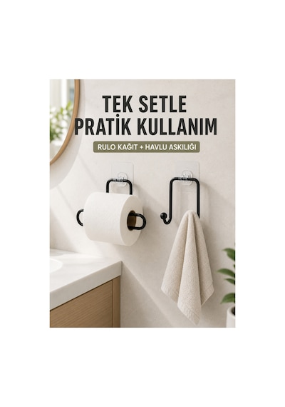 Astraltech Banyo Ve Mutfak İçin Yapışkanlı Havlu Askılığı Ve Rulo Kağıt Tutucu Set Renkli