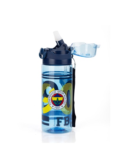 Fenerbahçe Lisanslı 500ml Pipetli Kilitli Kapaklı Mavi Su Matarası - Orijinal Fb Taraftar Suluk Sarı - Lacivert