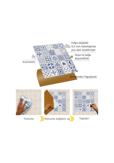 Tink Kendinden Yapışkanlı Modern Mavi Desenli Pvc Karo 30x30 Cm