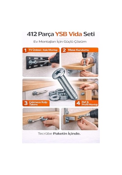 412 Parça Dın 7985 Ysb Vida Seti Vida Somun Pul Seti Profesyonel Montaj Kutusu Ph2 Bits Dahil