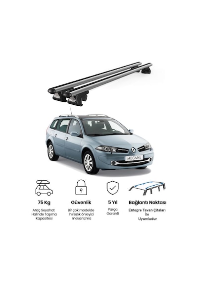 Venüs Renault Megane Station Wagon 2002-2009 Uyumlu Gri Ara Atkı Port Bagaj Tavan Barı