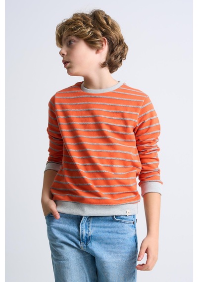 Alexandergardi Alexandergardı Çizgili Bisiklet Yaka Çocuk Sweatshirt Turuncu