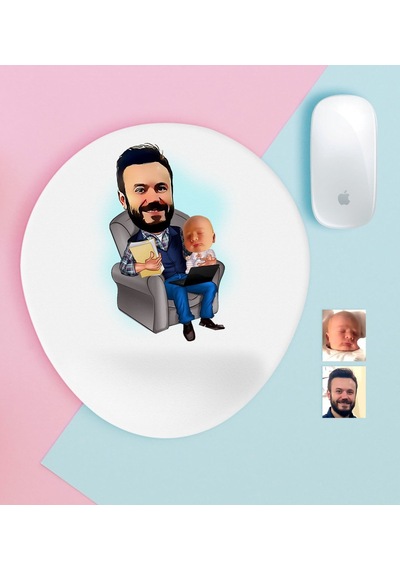 Kişiye Özel Baba Oğul Karikatürlü Bilek Destekli Mouse Pad-1
