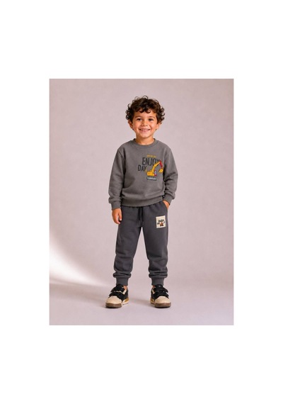 Toikids Erkek Çocuk Baskılı Sweatshırt Eşofman Takımı Gri