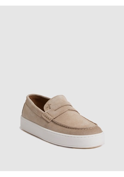 Cacharel Bej %100 Deri Süet Loafer Ayakkabı