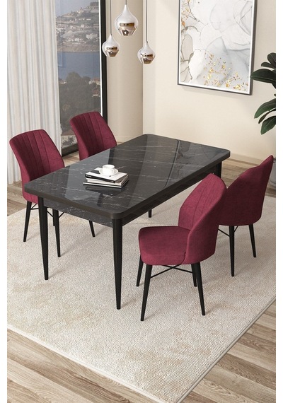 Canisa Arp Serisi, 71x110 Sabit Mutfak Masa Takımı, Siyah Mermer Desen Masa 4 Bordo Sandalye Masa Siyah Mermer Desen Sandalye Bordo Canisa Arp Serisi, 71x110 Sabit Mutfak Masa Takımı, Siyah Mermer Desen Masa 4 Bordo Sandalye Masa Siyah Mermer Desen Sandalye Bordo