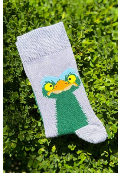Lousocks Deve Kuşu Desenli Tasarım Unisex Soket Çorap Gri