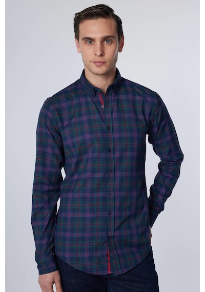 Tudors Slim Fit Uzun Kollu Düğmeli Yaka Kareli Pamuklu Kolay Ütü Erkek Gömlek-30921-çok Renkli Çok Renkli