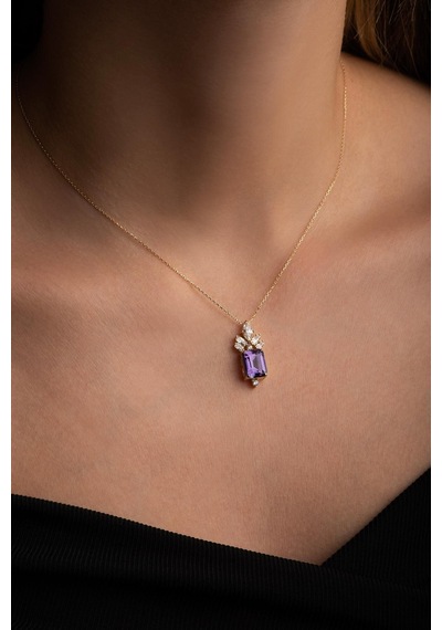 Created Alexandrite Taşlı Clarit Serisi 14 Ayar Sarı Altın Kolye