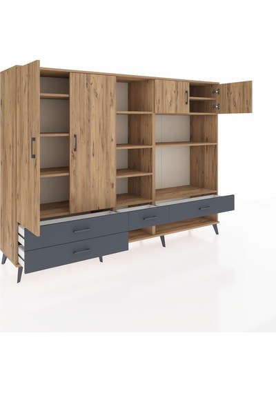 Hyperion Dolap 12 Raflı 4 Çekmeceli 4 Kapaklı 220x44x163 Çam-çam/ Çam-çam/antrasit Hyperion Dolap 12 Raflı 4 Çekmeceli 4 Kapaklı 220x44x163 Çam-çam/ Çam-çam/antrasit