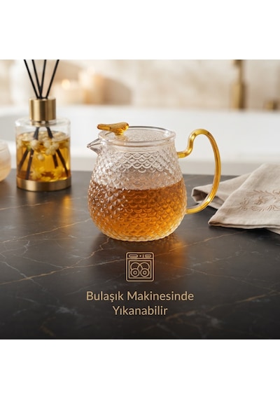 Şık Tasarımlı Cam Demlik - 550 Ml - Borosilikat Cam Renkli