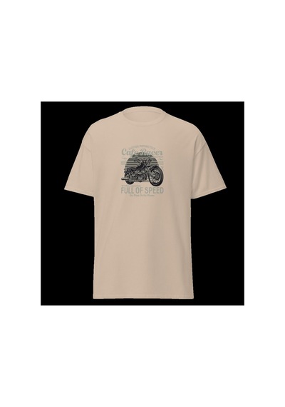 Wildstyle Cafe Racer Full Of Speed Motosiklet Vintage Hız Baskılı Unisex Bisiklet Yaka Pamuklu Tişört - Camel
