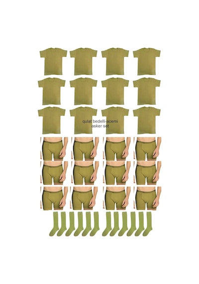 Qulat 12'li Paket Kışlık Asker Fanila-boxer-çorap Set Haki Qulat 12'li Paket Kışlık Asker Fanila-boxer-çorap Set Haki