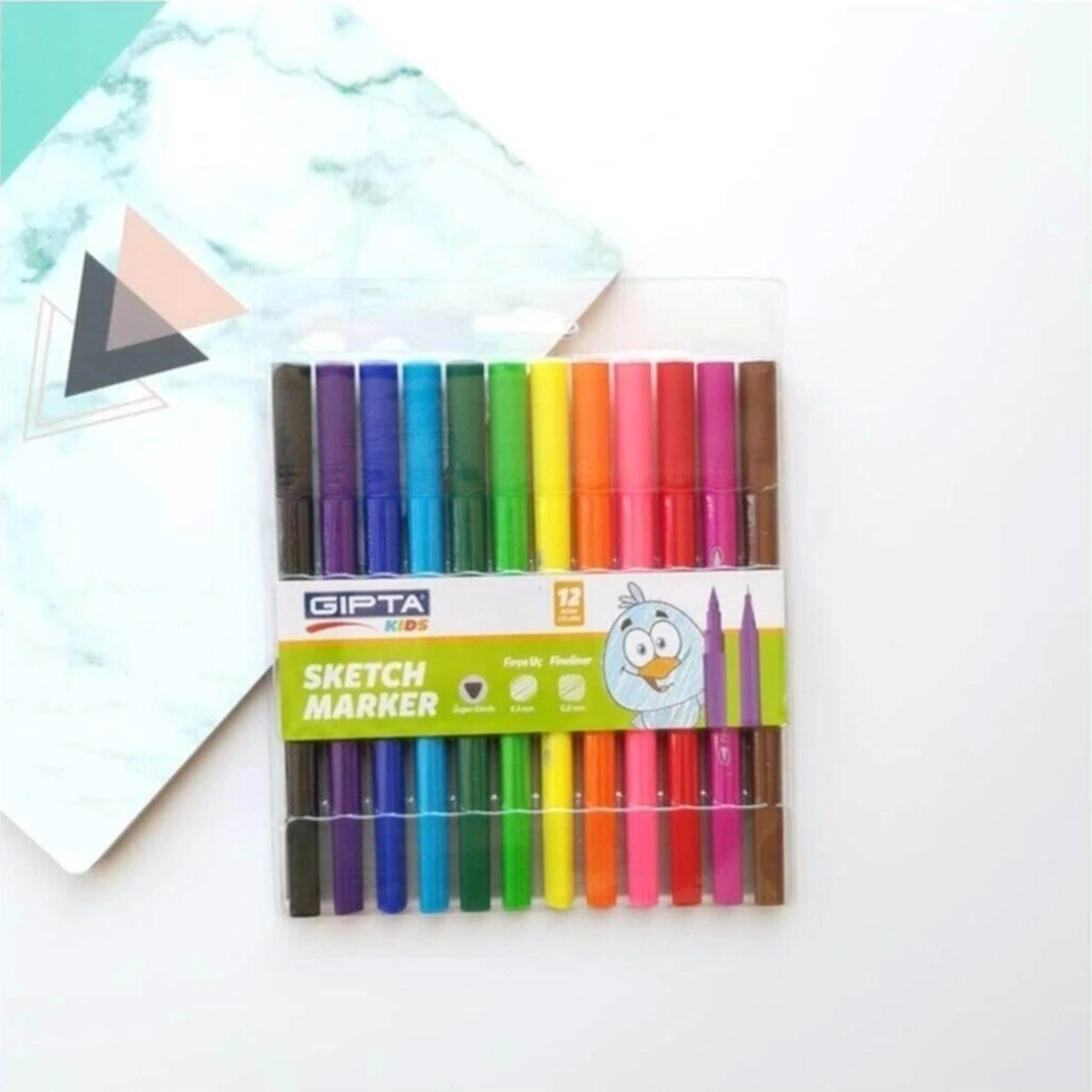 Sketch Marker Fırça Uç Üçgen Gövde 12li Fineliner Kalem
