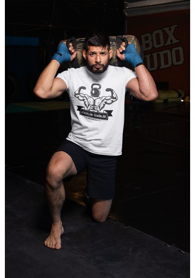 Fitness Dijital Baskılı Unisex Tshirt, Günlük Kullanıma Uygun Pamuklu Regular Tshirt Beyaz