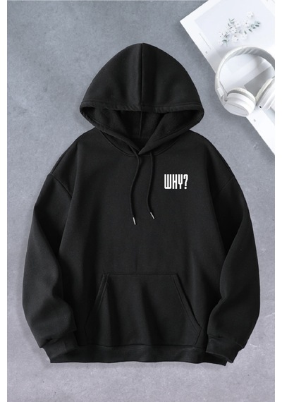 Nevermind Unisex Kadın Erkek Why Baskılı Oversize Sweatshirt Siyah