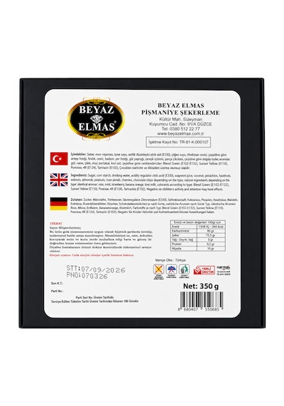Beyaz Elmas Premium Lokum 350 Gr - Karışık Kuruyemişli Türk Lokumu - Fıstıklı Fındıklı Hediyelik Lokum