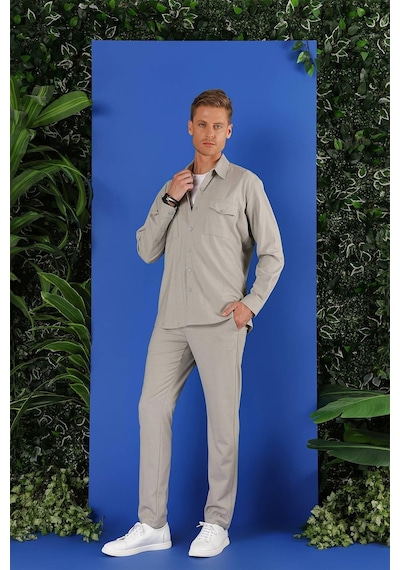 Efor G 1552 Slim Fit Açık Gri Klasik Gömlek Gri