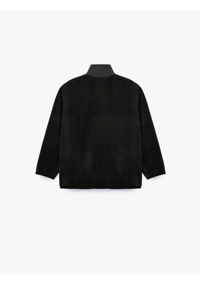 Koton Cepli Fermuarlı Uzun Kollu Dik Yaka Polar Sweatshirt Siyah 7wkb10264tk