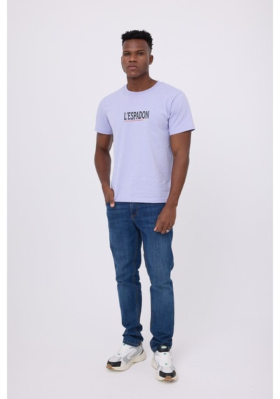 Marıne Tee Deniz Temalı Ribana Bisiklet Yaka Pamuk T-shirt-3150 Soluk Lila