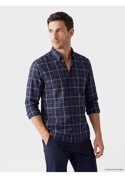 Lcwaıkıkı Classic Lacivert Regular Fit Ekose Oxford Erkek Gömlek