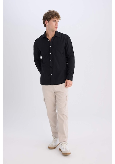 DeFacto %100 Pamuk Regular Fit Basic Düz Uzun Kollu Siyah Gömlek D7079AX25SPBK81