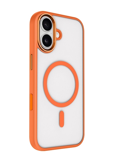 Rba Aksesuar Apple Uyumlu iPhone 17 Kılıf Wireless Şarj Özellikli Zore Krom M-safe Silikon Kapak - Turuncu Turuncu
