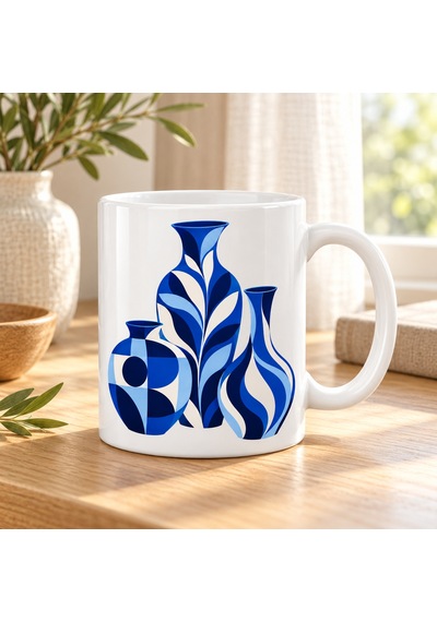 Storeşahin Üç Mavi Vazo Tasarımlı Porselen Kupa - Model 620 Shn0720