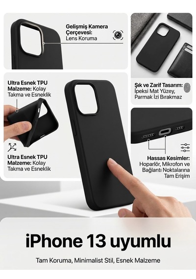 Iphone 13 Uyumlu Silikon Esnek Premıum Lansman Kılıf Siyah