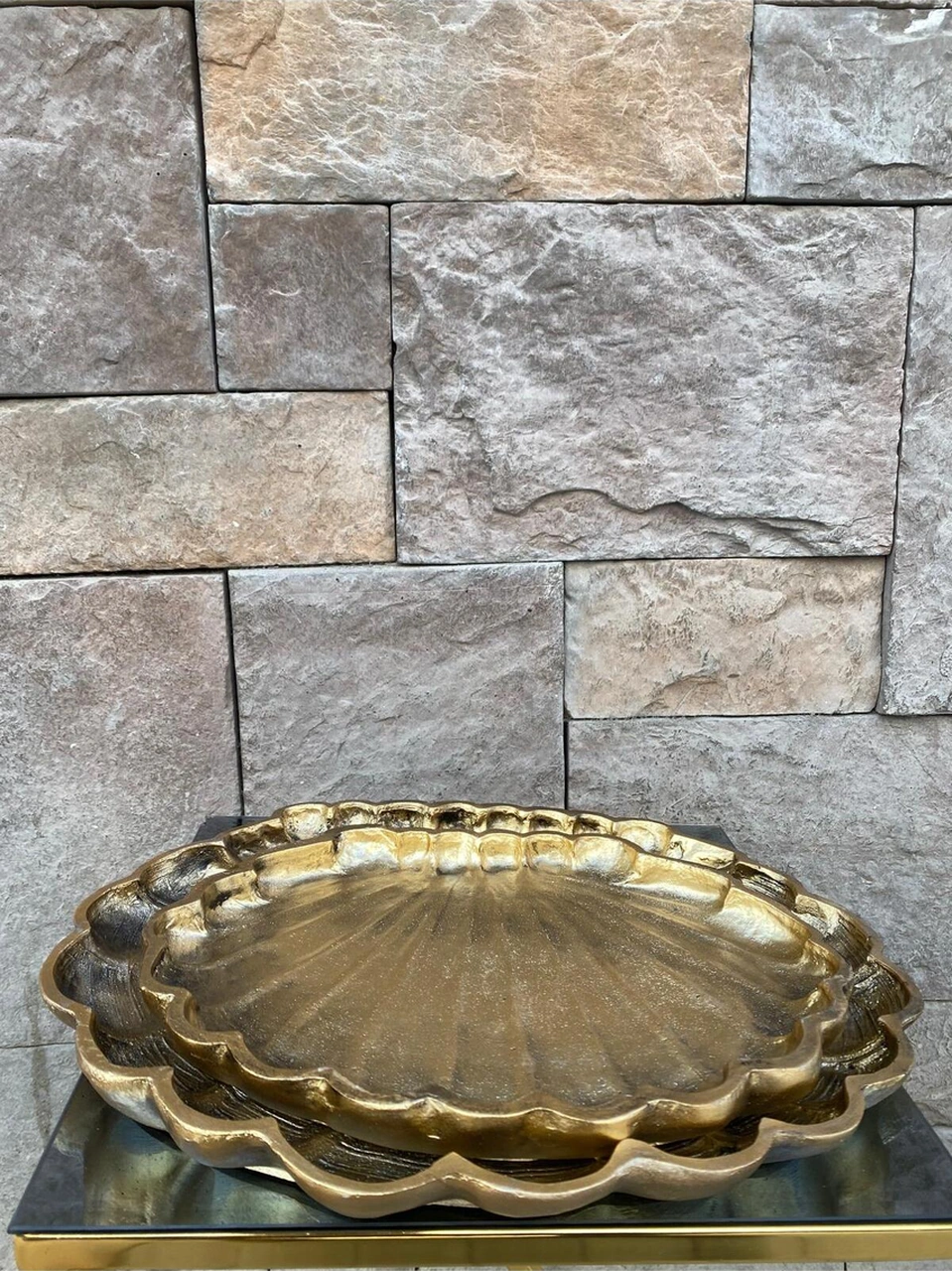 Dekoratif Polyester İkili İstiridye Tepsi Sunumluk Gold