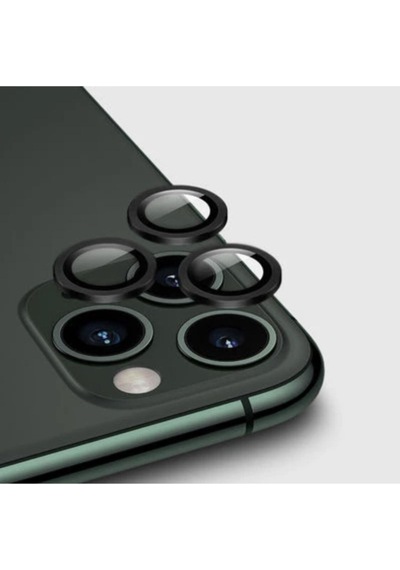 Apple Uyumlu iPhone 11 Pro Kamera Koruyucu Lens Mercek Metal Çerçeveli 3lü Set Siyah Black