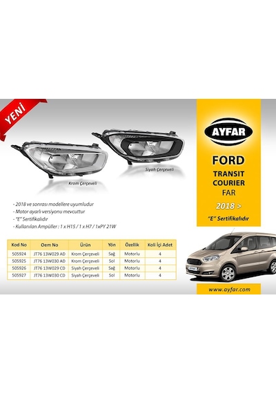 Ayfar Far Sağ Siyah Çerçeveli Ford Transıt Courıer 18 IS00-AYFAR 505926