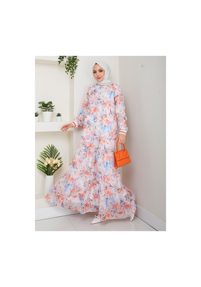 Harman Butik Kadın Desenli Şifon Elbise Pembe Pembe